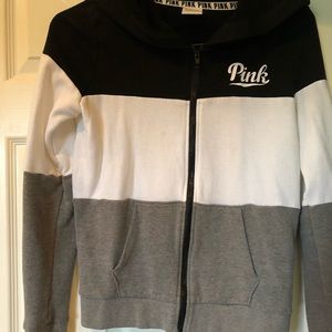 Pink Color Block Zip Sweatshirt (Size S)